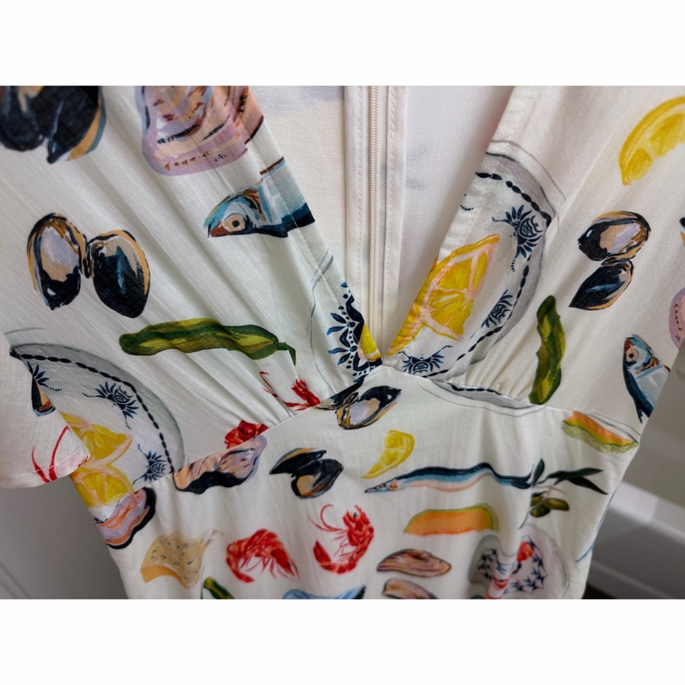 Lisa Says Gah Grace Food Print Midi Dress Tapas Ivory Lemon Olive Fruit S - Picture 6 of 16